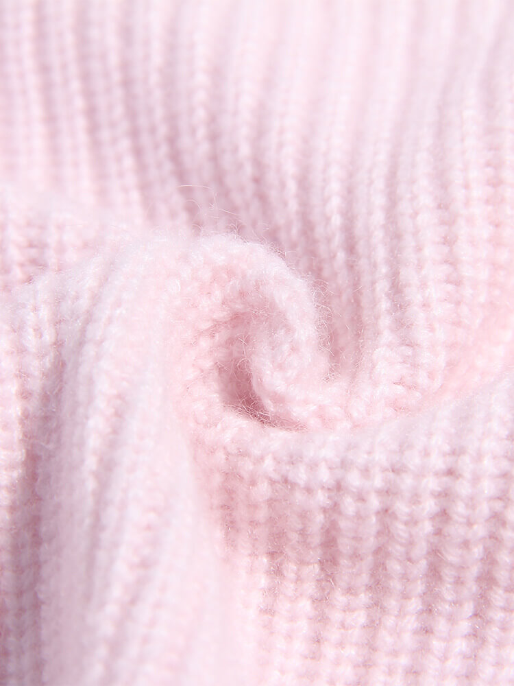 Light Pink Bunny and Bow Outline Cashmere Ribbed Knit Sweater